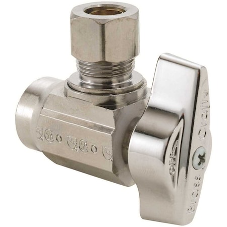 Brasscraft 1/2in. Nominal Sweat Inlet x 3/8in. O.D. Compression Outlet Brass 1/4-Turn Angle Ball Stop in Chrome KTR19X C